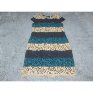 Ann Taylor Womens 12 Fit & Flare Dress Blue Beige Paisley Lace